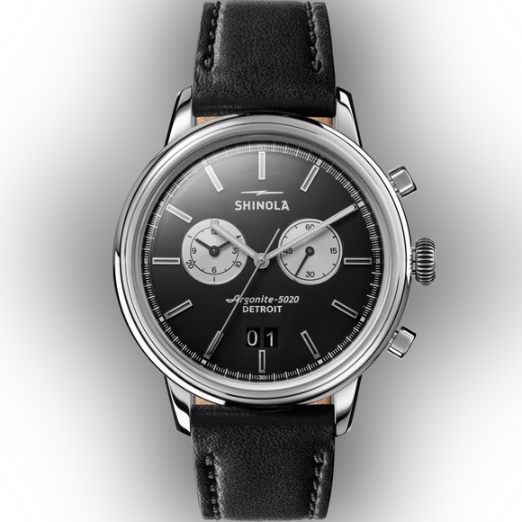 Shinola Bedrock Chronograph Watch with Black Leather Strap